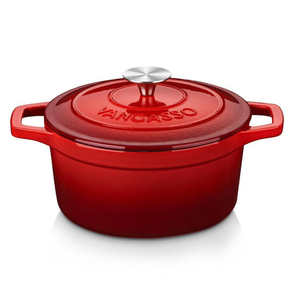 Gusseiserner Bräter mit Deckel – Rot, 3L