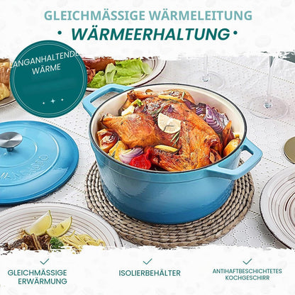 Gusseiserner Bräter mit Deckel, 5L, Blau