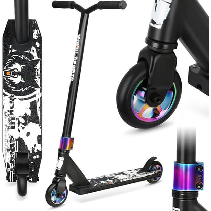 Stunt Scooter Profi für Kinder & Jugendliche, 360° Lenkung, Schwarz