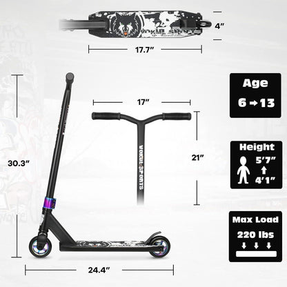 Stunt Scooter Profi für Kinder & Jugendliche, 360° Lenkung, Schwarz