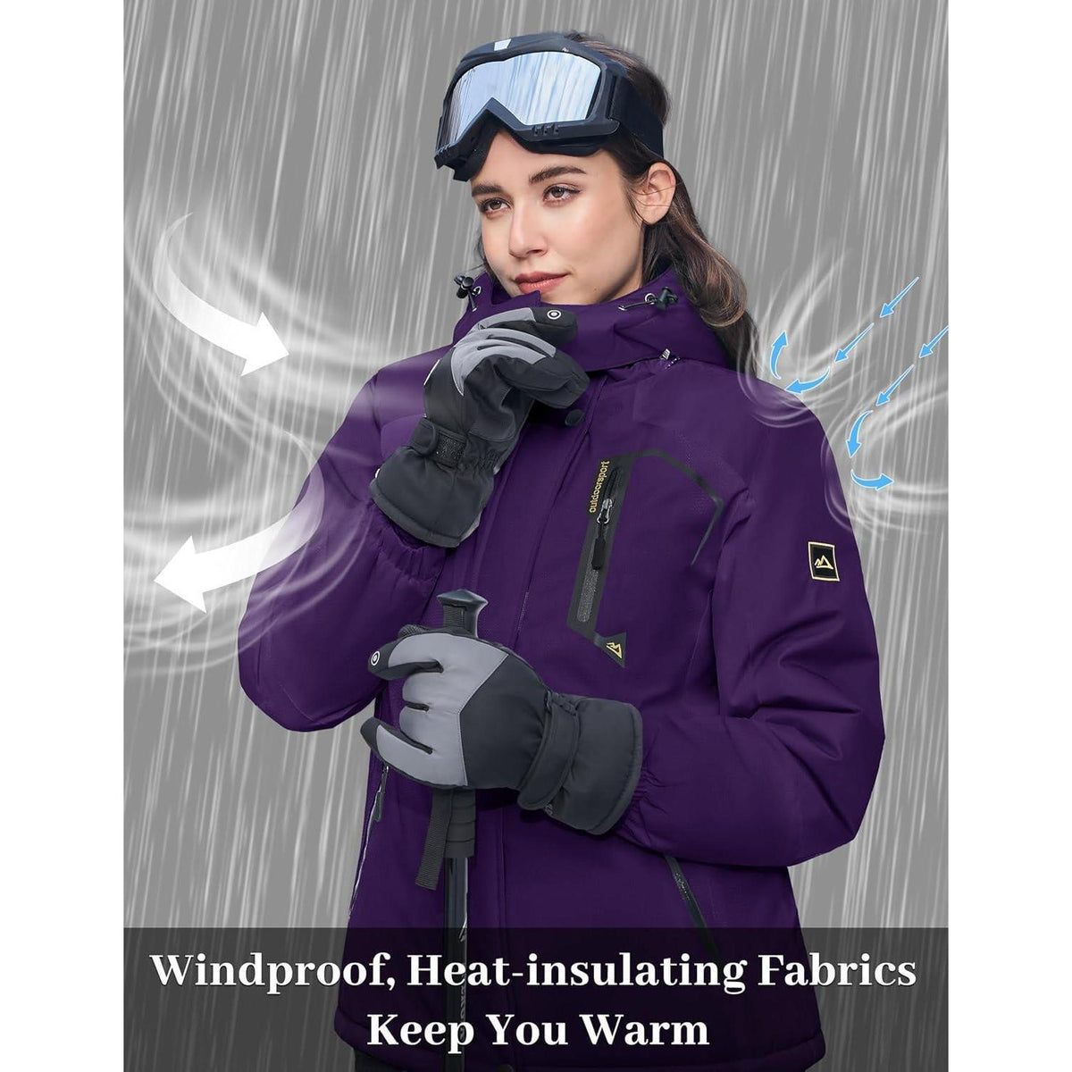 Damen Winterjacke Wasserdicht Winddicht Fleece Dunkelviolett XL