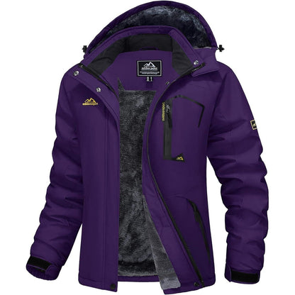 Damen Winterjacke Wasserdicht Winddicht mit Fleece Dunkelviolett