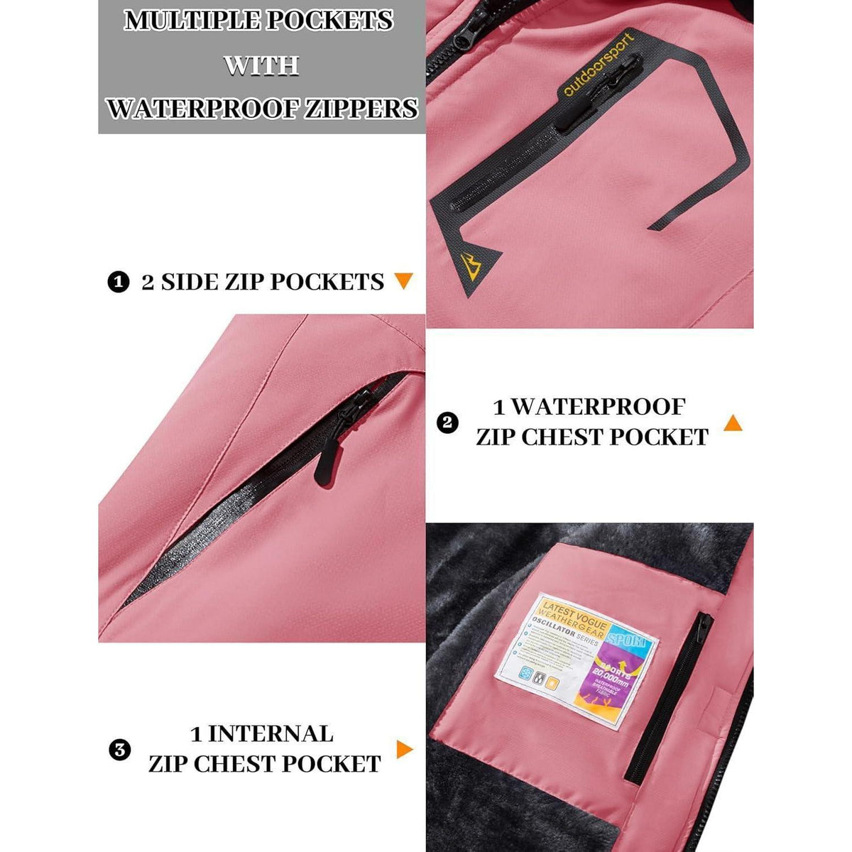 Damen Skijacke Winterjacke Fleece Parka Wasserdicht XXL Rosé