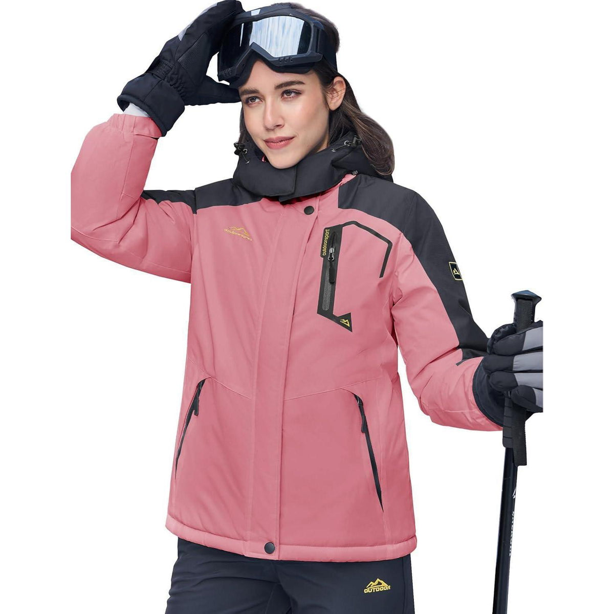 Damen Skijacke Winterjacke Fleece Parka Wasserdicht XXL Rosé