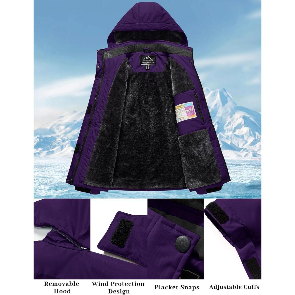 Damen Skijacke Winterjacke Fleece Parka Dunkelviolett XXL
