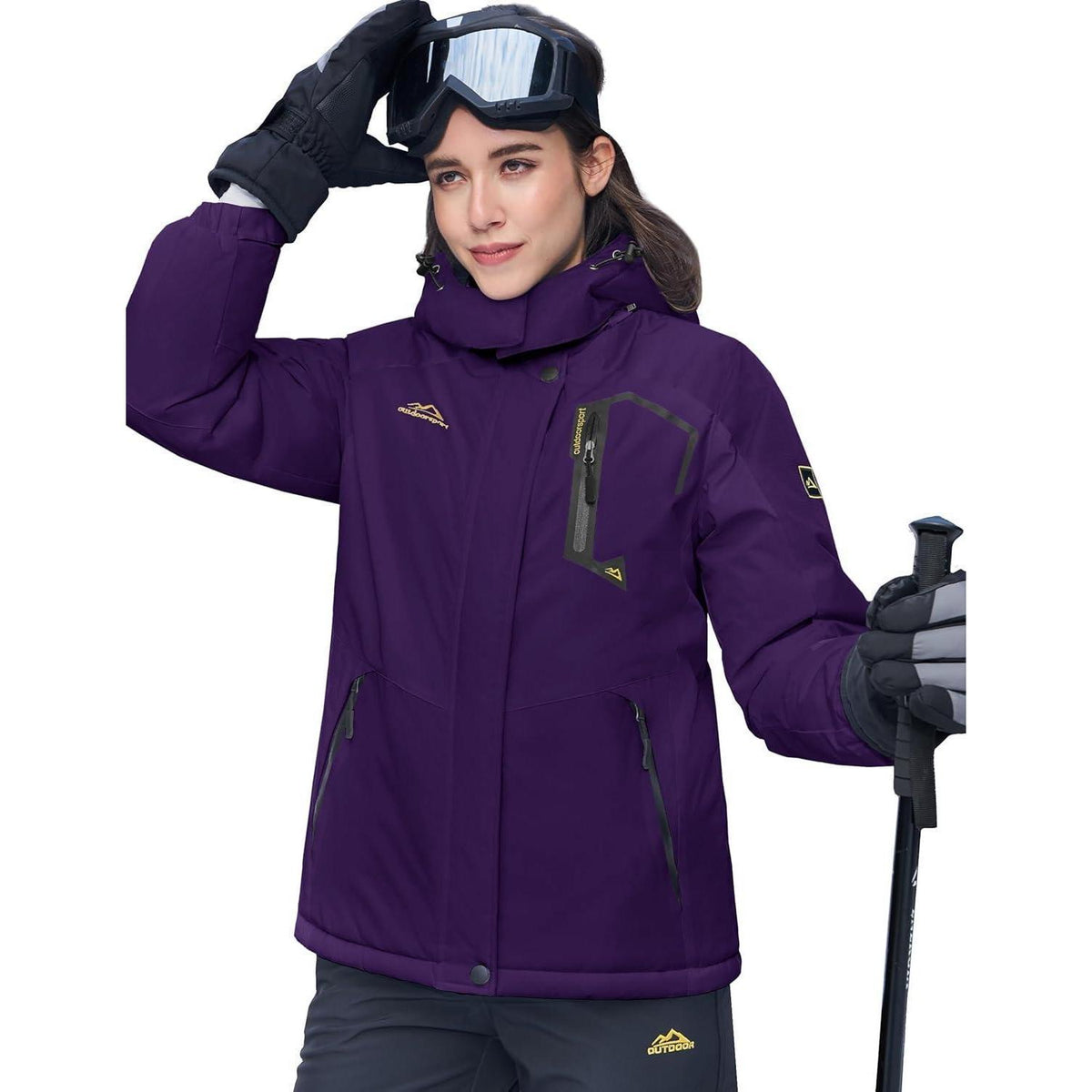 Damen Skijacke Winterjacke Fleece Parka Dunkelviolett XXL