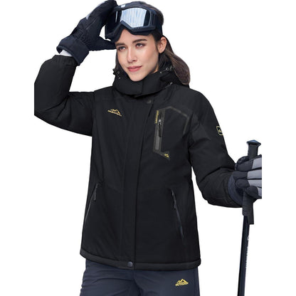 Damen Skijacke Winterjacke Fleece Parka Schwarz