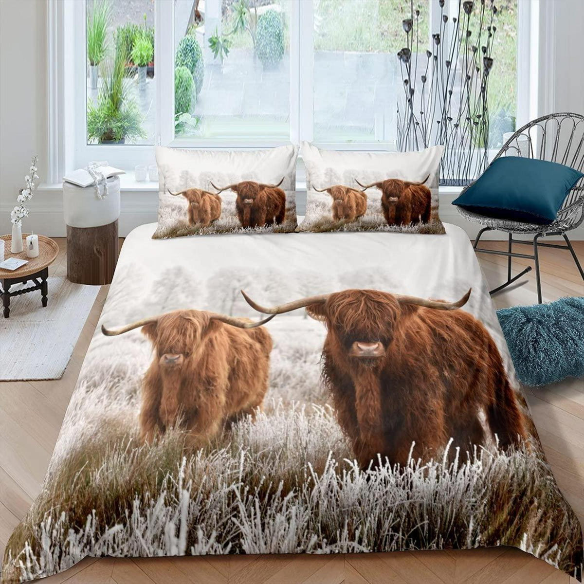 Hochlandkuh Bettwäsche Set 220x240 Braun – Rustikaler Landhausstil