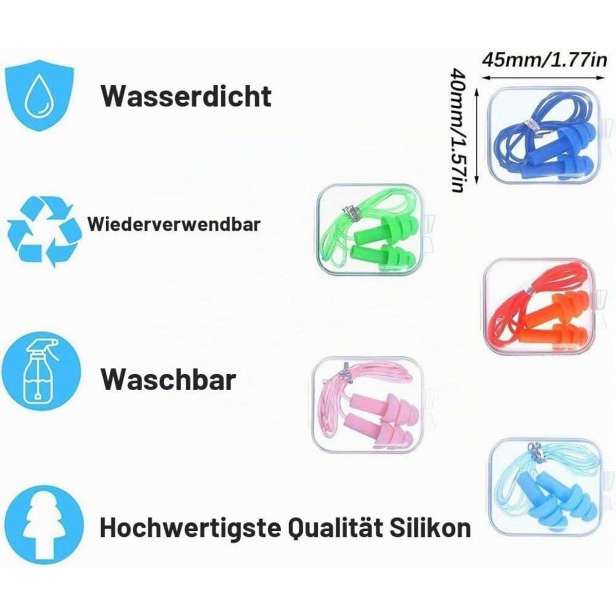 5 Paar Silikon Ohrstöpsel – Wiederverwendbar, Wasserdicht & Geräuschreduzierend