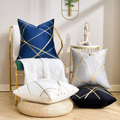 Samt Kissenbezug Schwarz 45x45 cm - 2er Set mit Golddetail