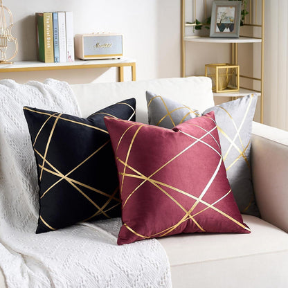 Samt Kissenbezug Schwarz 45x45 cm - 2er Set mit Golddetail