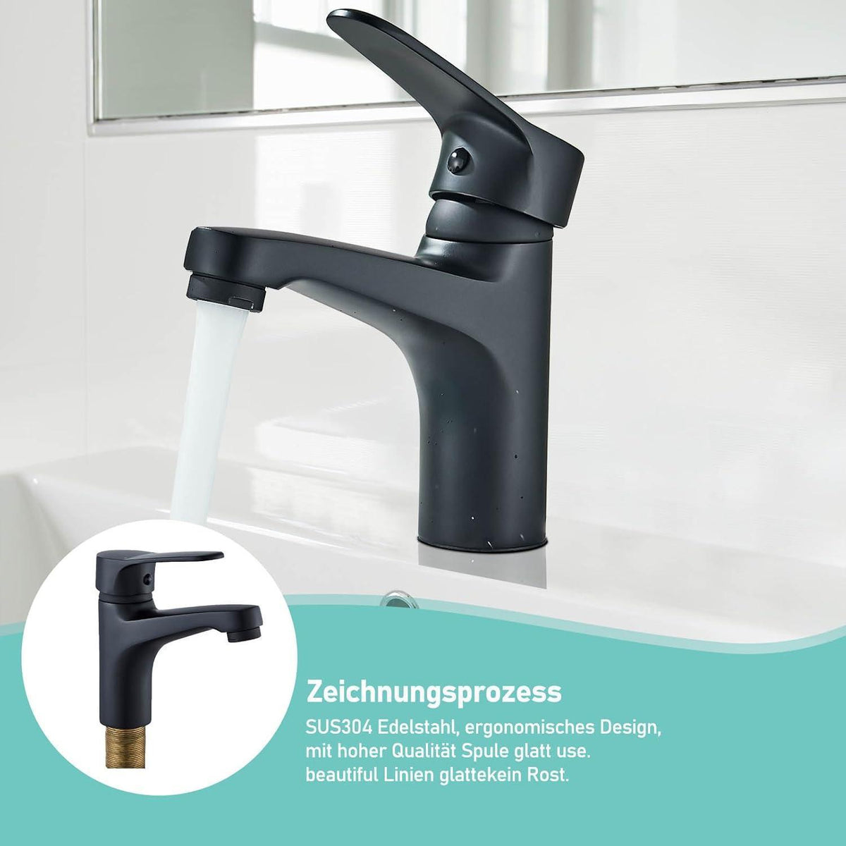 Niederdruck Badarmatur Schwarz – Einhebelmischer mit Wassersparfunktion