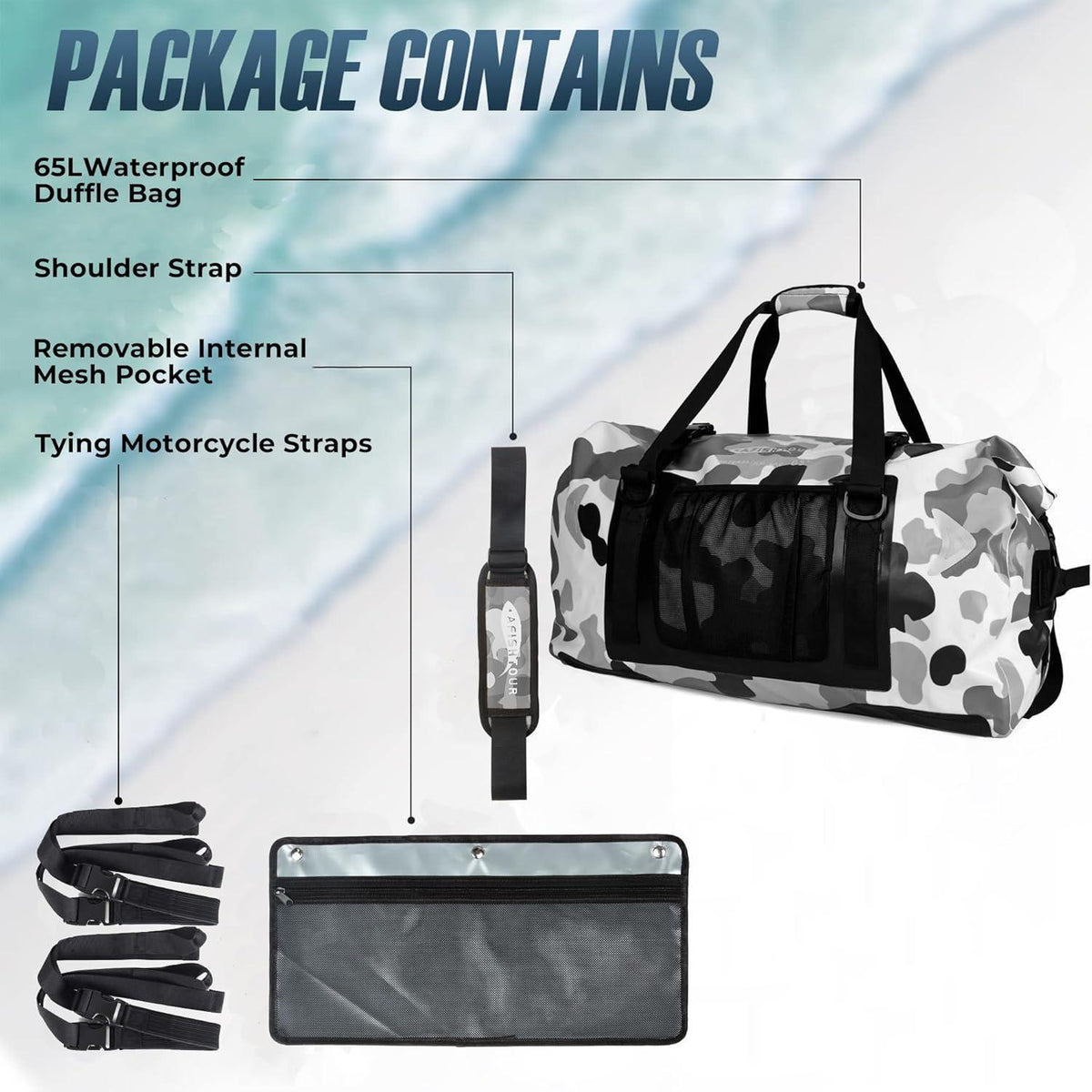 65L Wasserdichte Duffelbag – Reisetasche für Motorrad & Wassersport