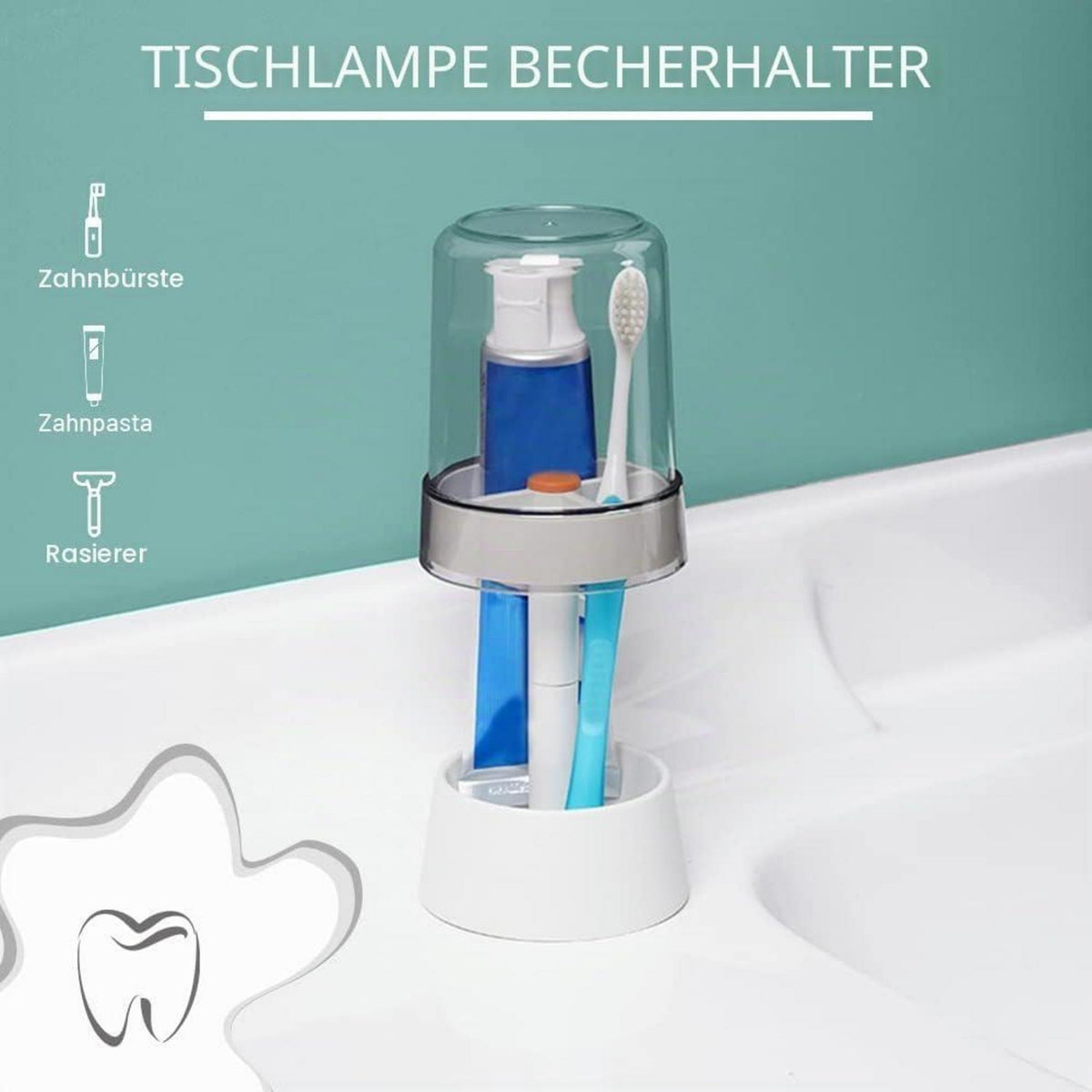 Zahnbürstenhalter mit Becher & Zahnpasta-Halter – Weiß