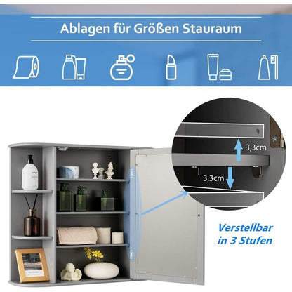 Hängender Spiegelschrank mit Ablagen – Grau, 65x17x63 cm