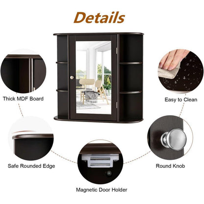 Hängender Spiegelschrank Braun – 65x17x63 cm mit Ablagen
