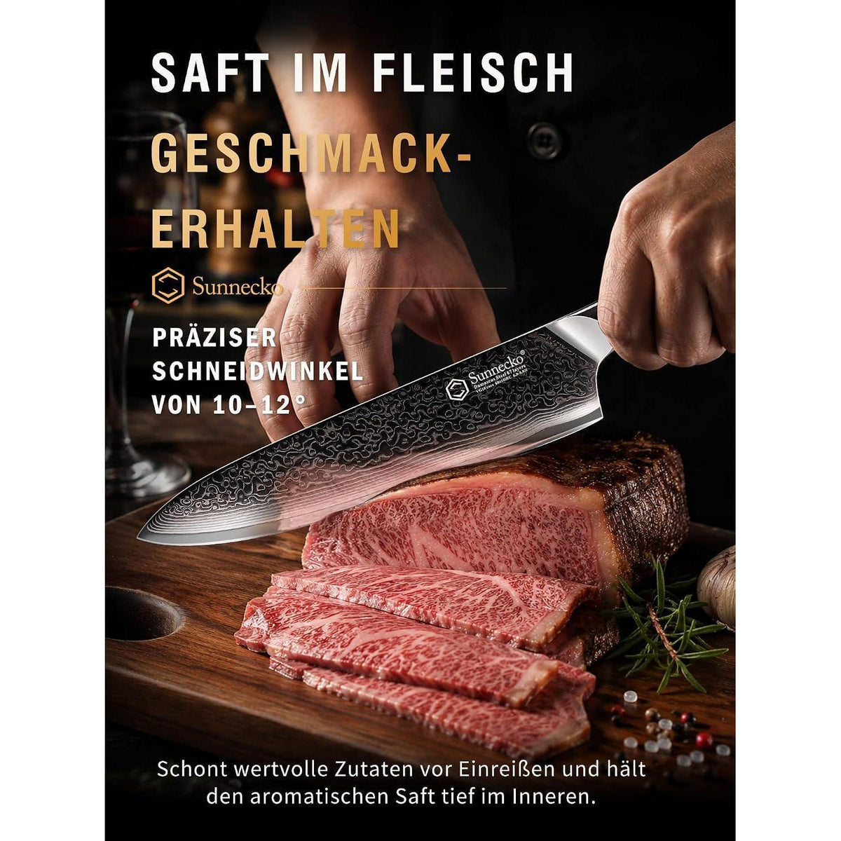 20cm Damast Kochmesser – Scharfes Küchenmesser mit Ergonomischem Griff