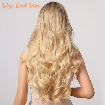 Lange Blonde Ombre Perücke mit Mittelscheitel – Synthetisch & Hitzebeständig