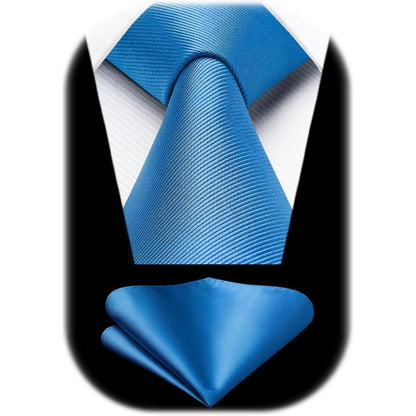 Krawatten-Set Herren mit Einstecktuch, einfarbig, Blau