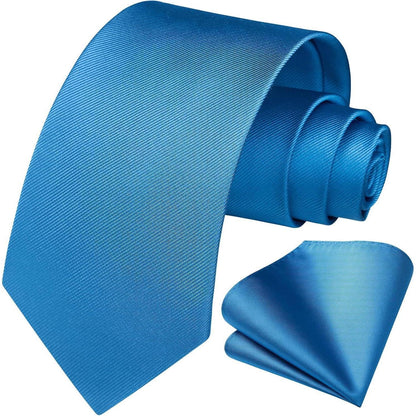 Krawatten-Set Herren mit Einstecktuch, einfarbig, Blau