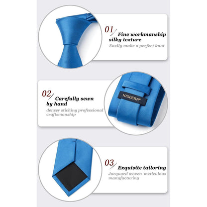 Krawatten-Set Herren mit Einstecktuch, einfarbig, Blau