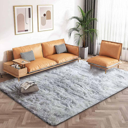 Hochflor Teppich Grau Weiß 200x200 cm Flauschig Weich