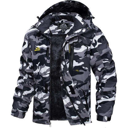 Herren Winterjacke wasserdicht warm gefüttert mit Kapuze XXL Schwarz Camo