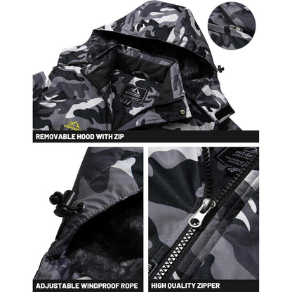 Herren Winterjacke wasserdicht warm gefüttert mit Kapuze XXL Schwarz Camo