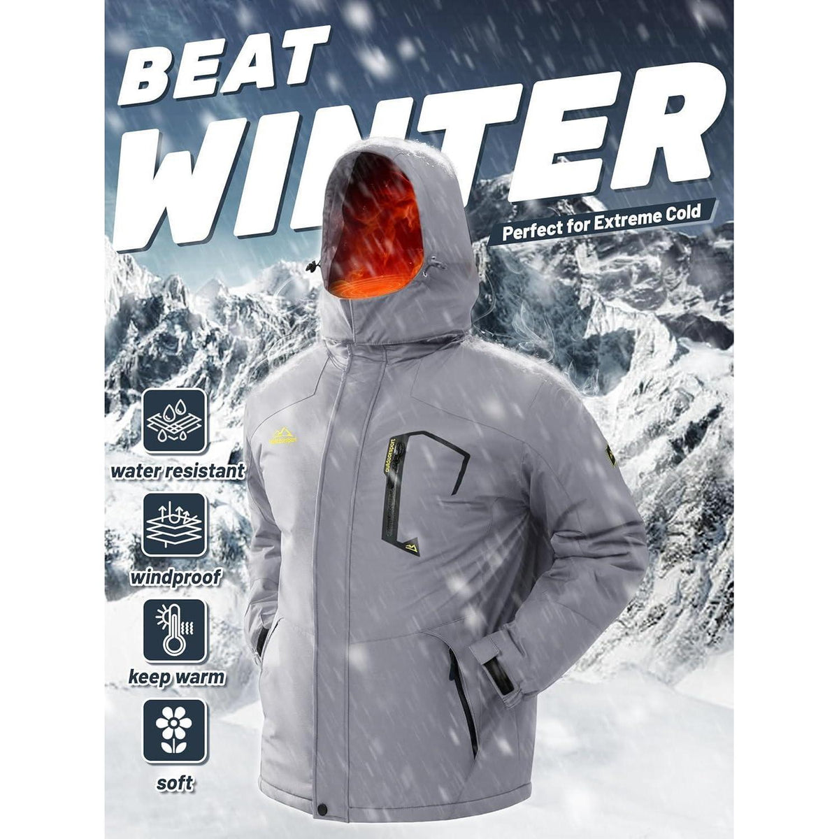 Herren Winterjacke wasserdicht warm gefüttert mit Kapuze XXL Schwarz Camo