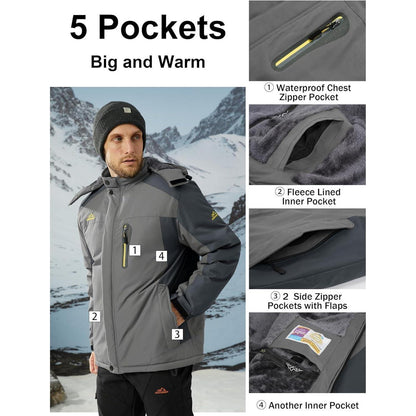Herren Fleecejacke Winter Warm Gefüttert Winddicht Wasserdicht 3XL