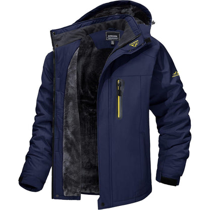 Herren Winterjacke Fleece warm winddicht wasserdicht abnehmbare Kapuze Dunkelblau L