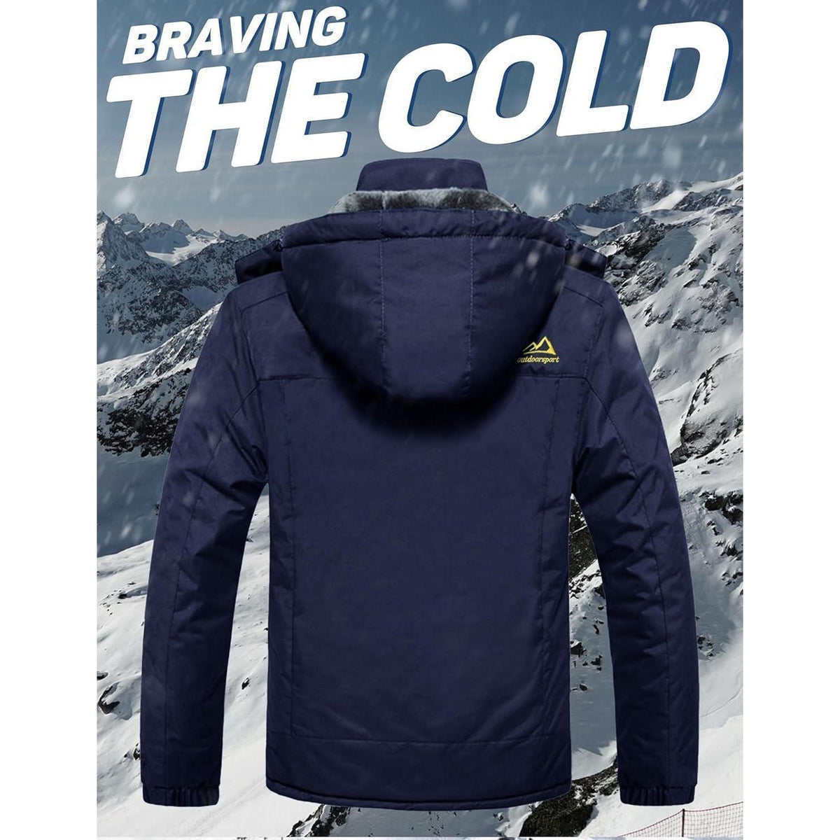 Herren Winterjacke Fleece warm winddicht wasserdicht abnehmbare Kapuze Dunkelblau L