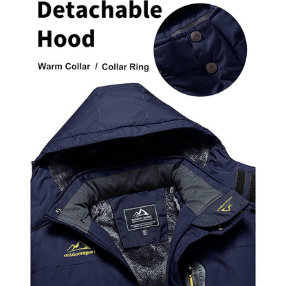 Herren Winterjacke Fleece warm winddicht wasserdicht abnehmbare Kapuze Dunkelblau L