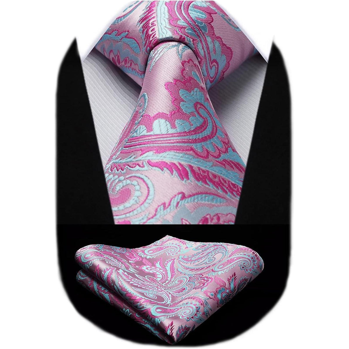 Herren Krawatte & Einstecktuch Set Rosa Paisley Seide