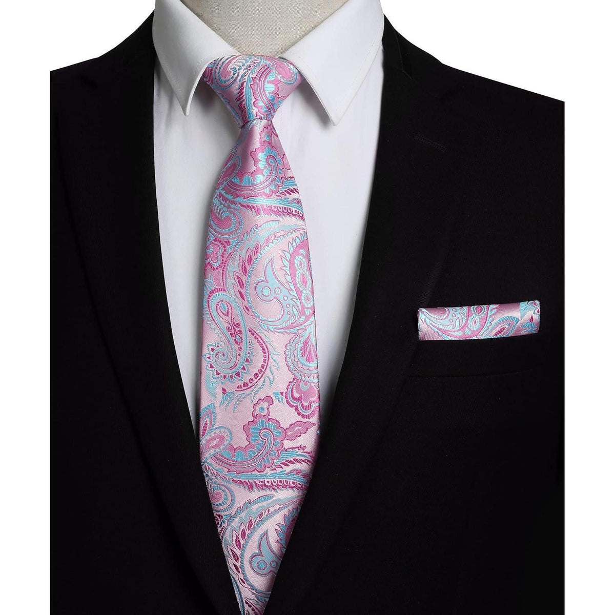 Herren Krawatte & Einstecktuch Set Rosa Paisley Seide