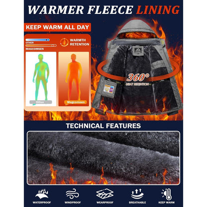 Herren Fleecejacke Winter Warm Gefüttert Winddicht Wasserdicht Jacke Grau L