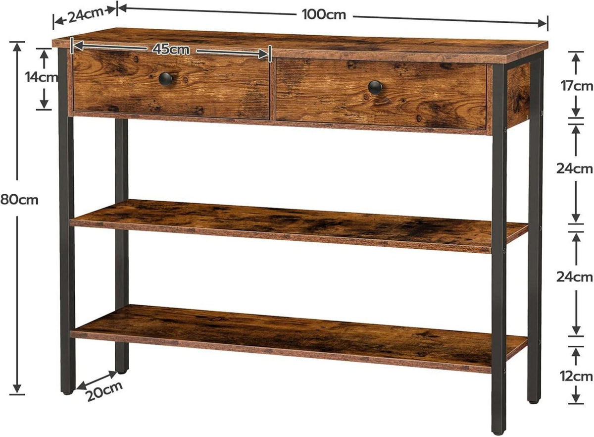 Konsolentisch mit Schublade und Ablagefächern Vintagebraun-Schwarz