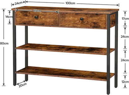 Konsolentisch mit Schublade und Ablagefächern Vintagebraun-Schwarz