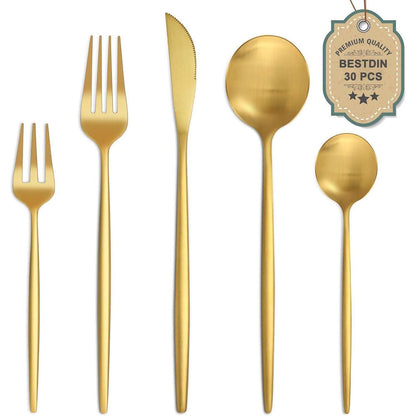 Besteckset Gold Matt 30 Teile für 6 Personen, Edelstahl, Spülmaschinenfest