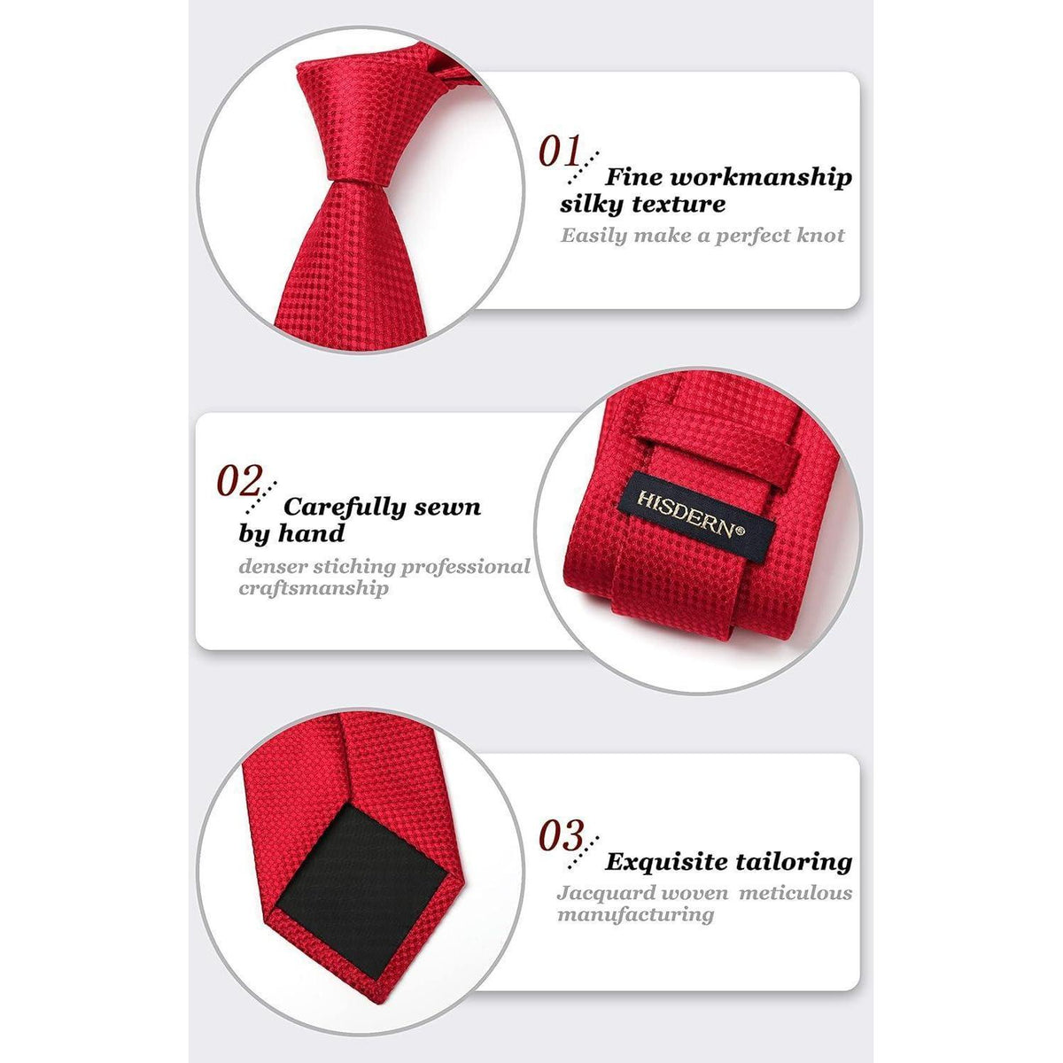Herren Krawatten Set mit Einstecktuch Rot Elegant Business Hochzeit