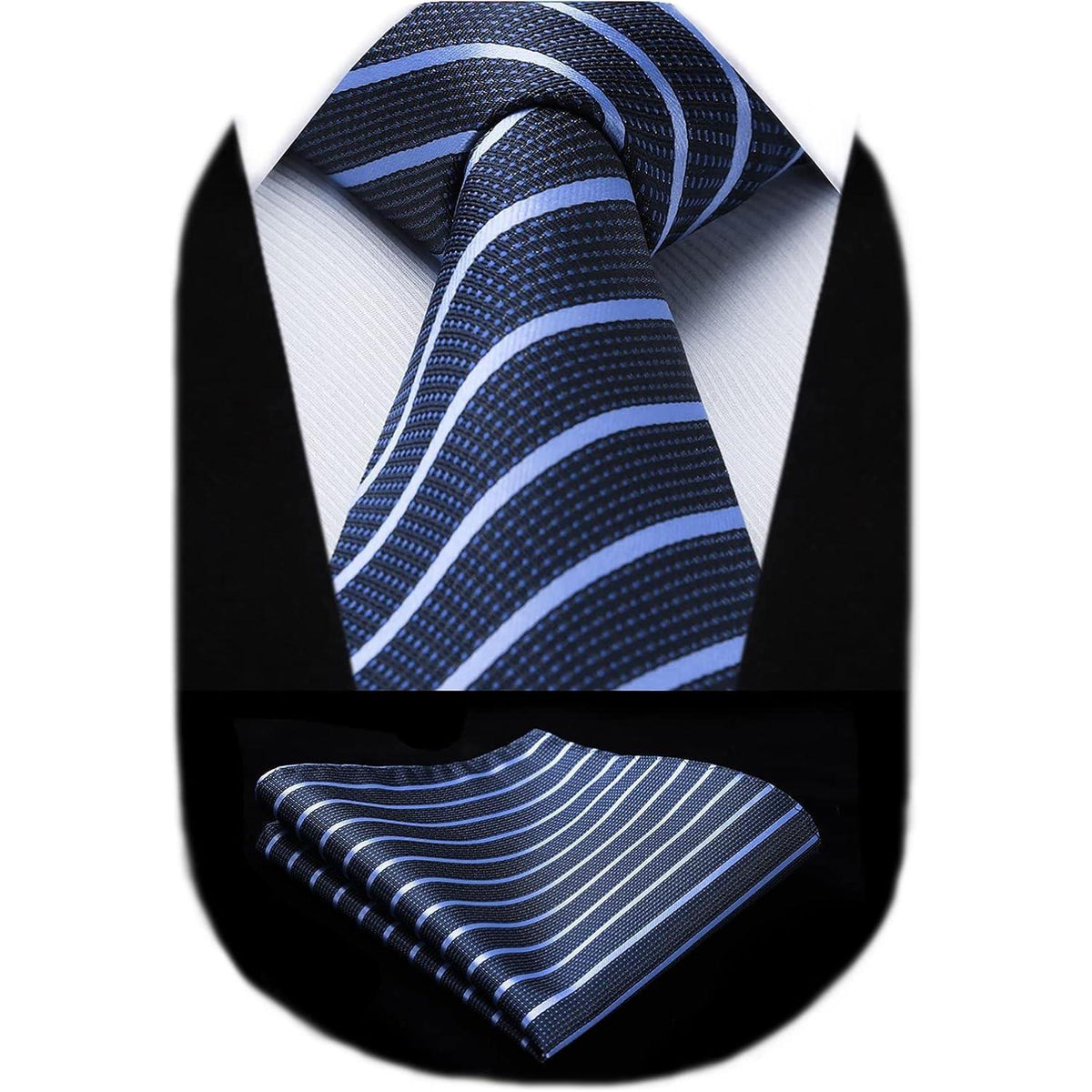 Krawatte & Einstecktuch Set Herren Marineblau Gepunktet Klassisch