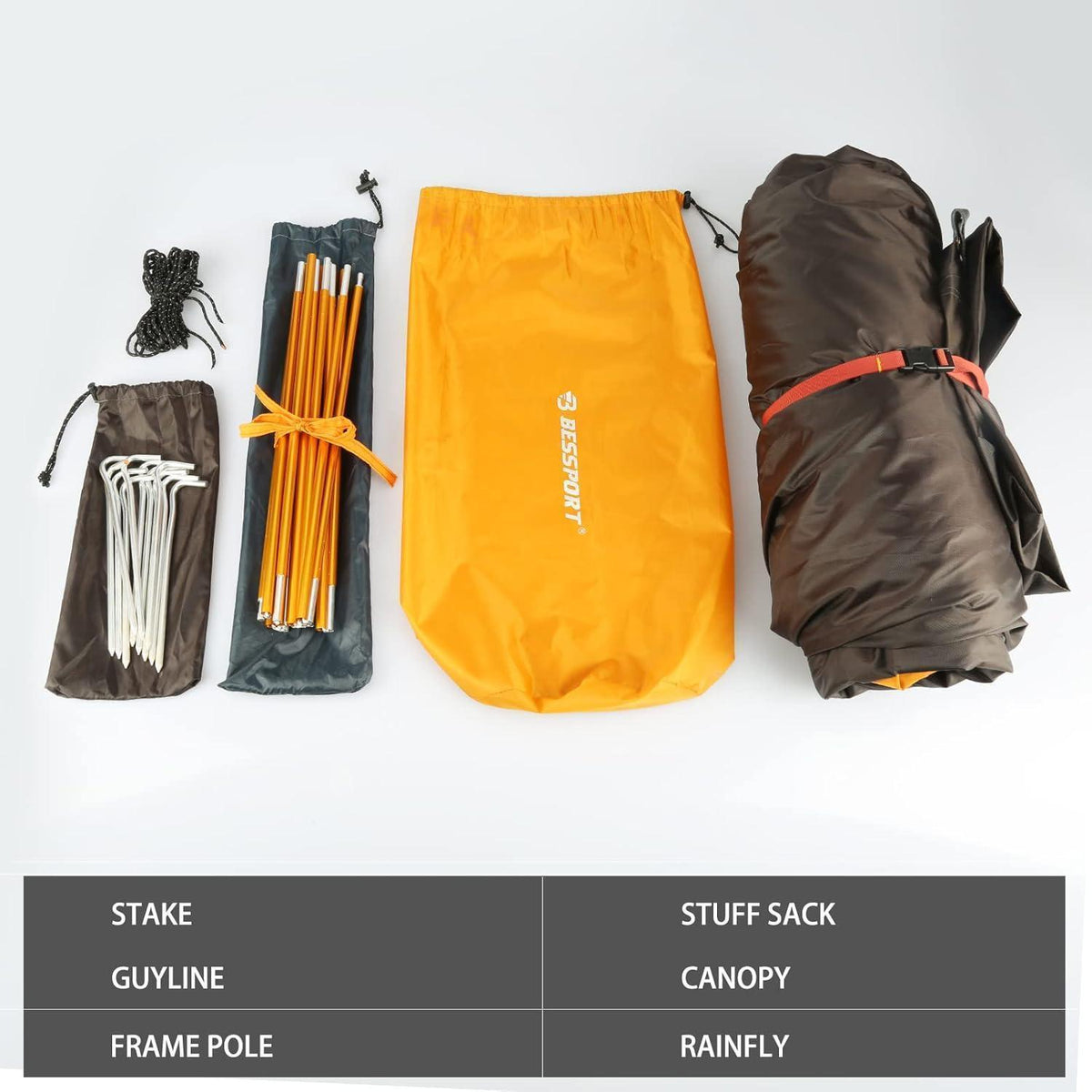 Ultraleichtes Kuppelzelt für 2 Personen, wasserdicht & winddicht, orange
