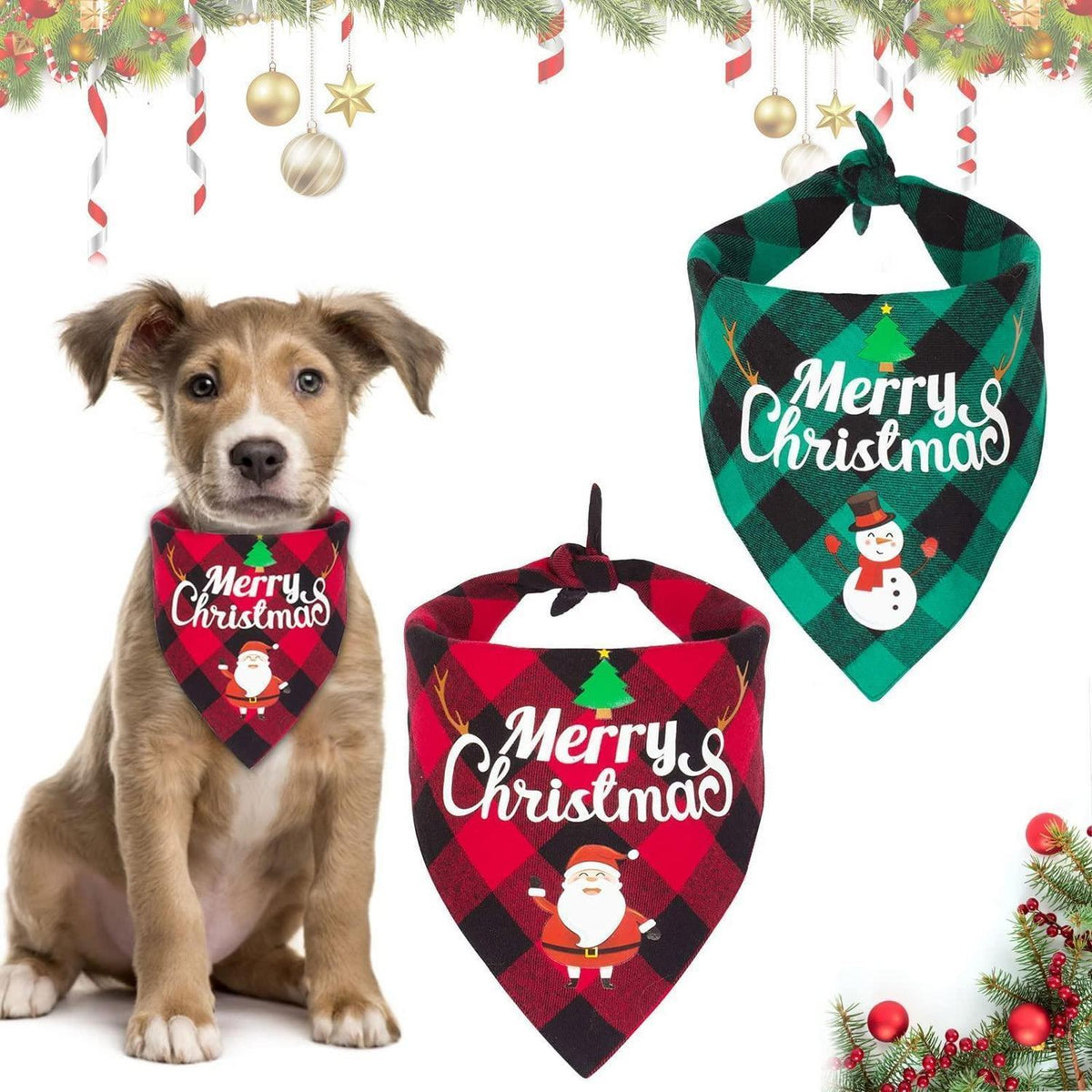 Weihnachts Hunde Bandanas 2er-Set - Kopftücher für Hunde & Katzen