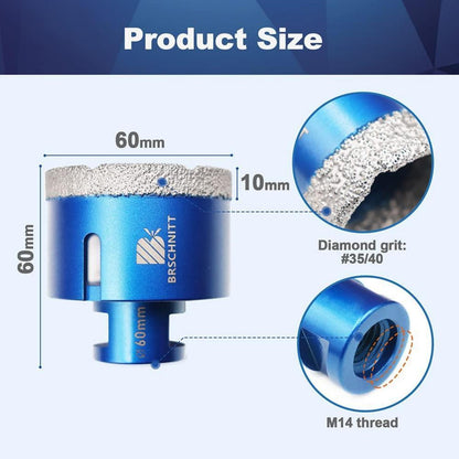 Diamant Fliesenbohrer 60mm M14 für Winkelschleifer (2 Stück)
