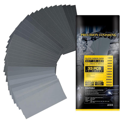 Schleifpapier Set fein & nass, 33 Blätter, 180-5000 Körnung