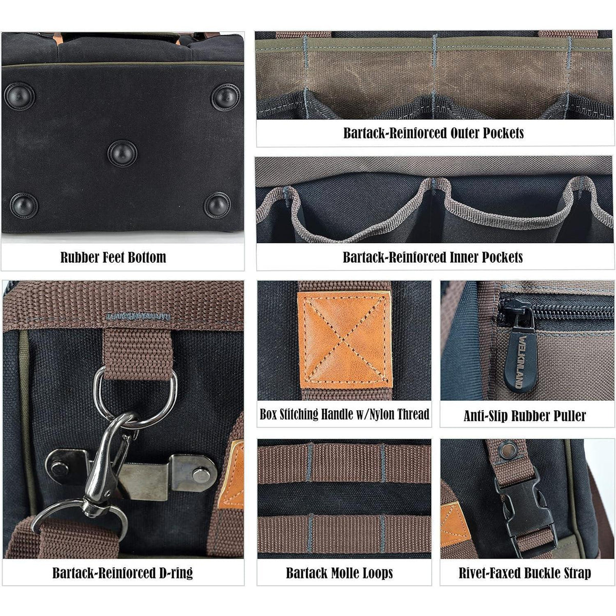 Werkzeugtasche aus gewachstem Segeltuch mit 32 Taschen