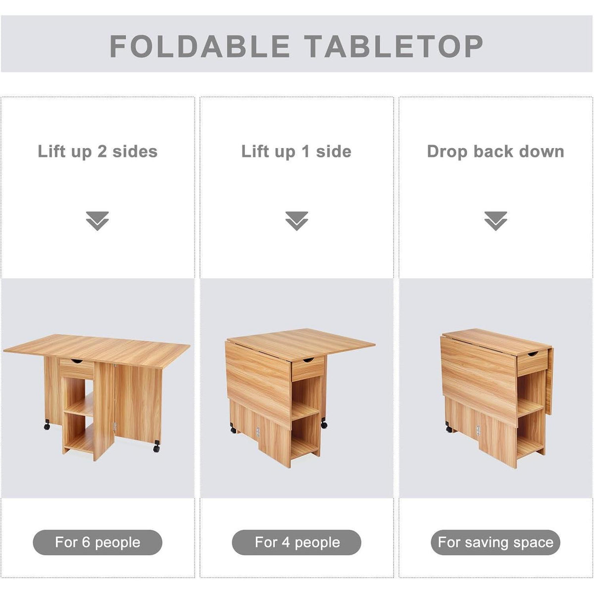Mobiler Klapptisch mit Schublade und Ablagen, Roteiche