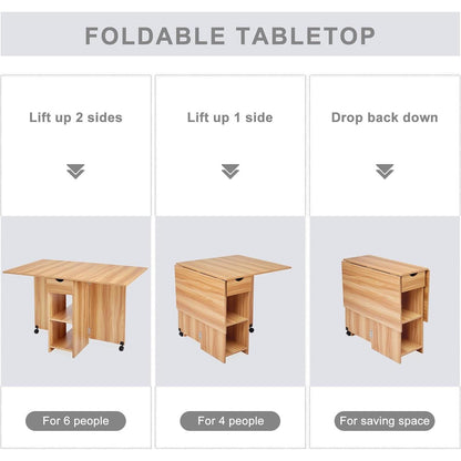 Mobiler Klapptisch mit Schublade und Ablagen, Roteiche