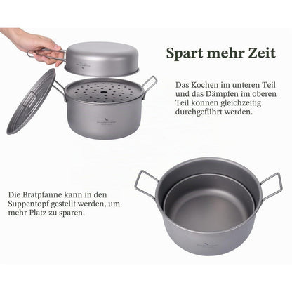 Titan Kochtopf Set – Leichtes Camping Kochgeschirr mit Deckel