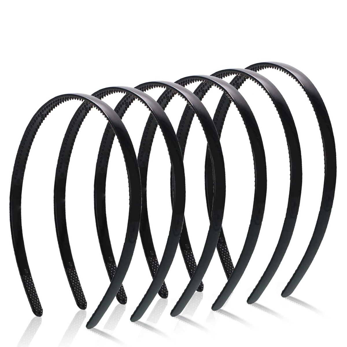 6er Pack Kunststoff Stirnbänder mit Zähnen dünn 8mm Schwarz